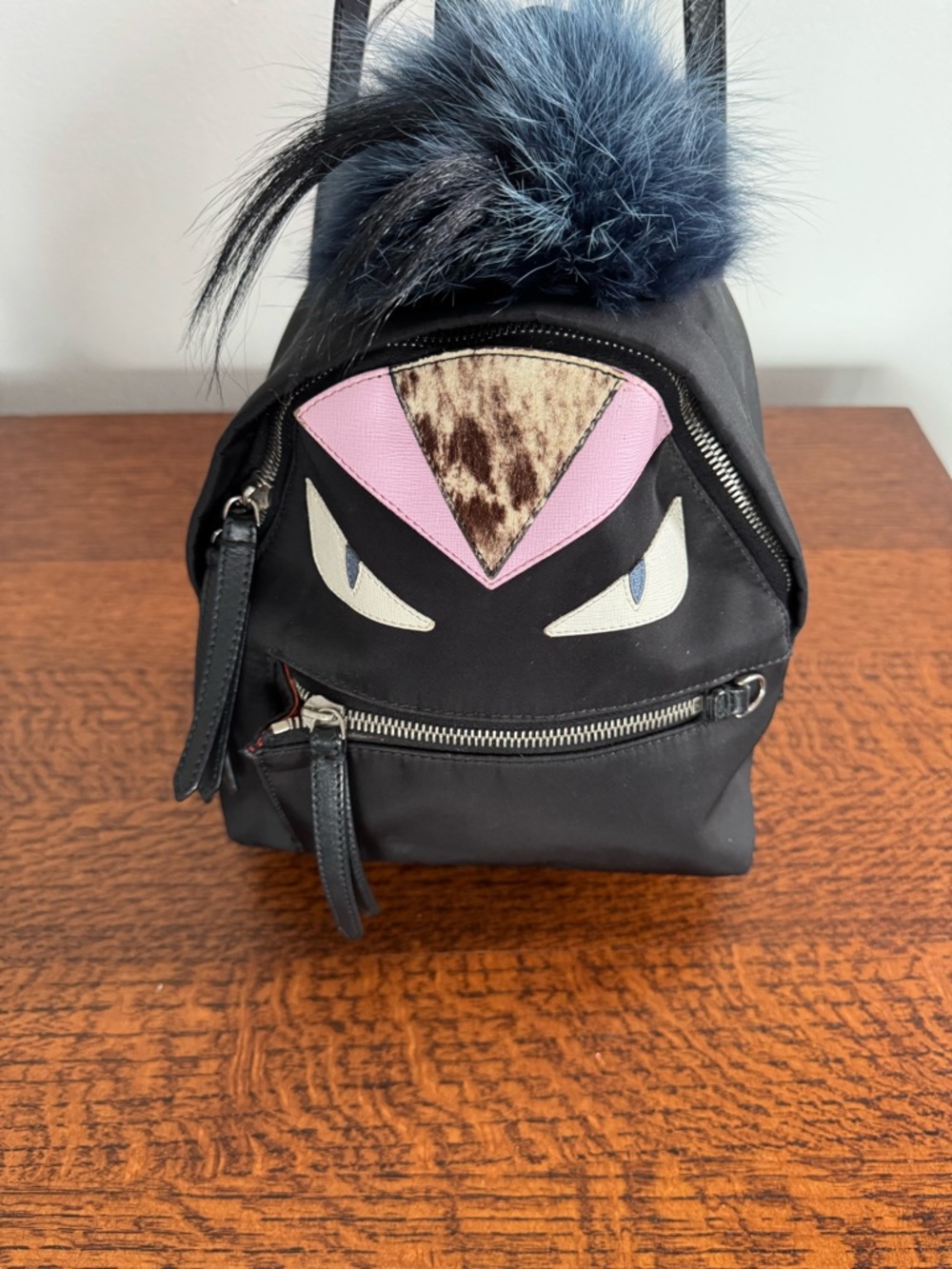 Fendi Mini Monster Eye Backpack Nylon & Fox Fur with COA